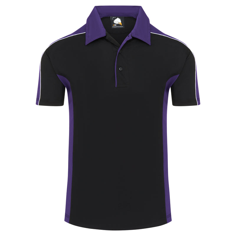 Load image into Gallery viewer, Avocet Wicking Poloshirt Black/Purple 200GSM