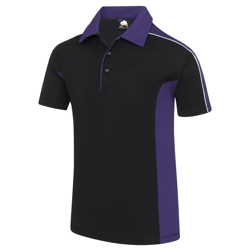 Load image into Gallery viewer, Avocet Wicking Poloshirt Black/Purple 200GSM