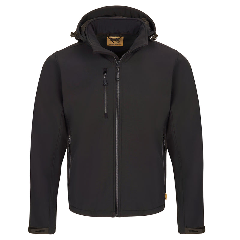 Load image into Gallery viewer, Gannet EarthPro® GRS 3 Layer Softshell Hooded Jacket Black