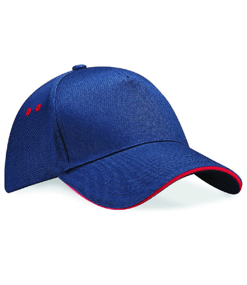 Load image into Gallery viewer, Beechfield 5 Panel Cap Navy Blue/Red
