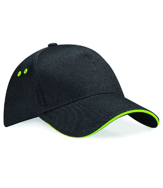 Beechfield 5 Panel Cap Black/Lime Green
