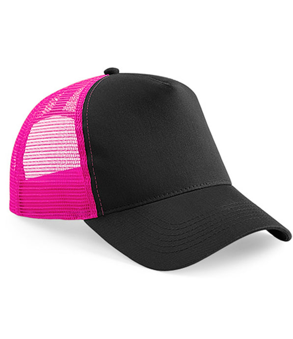 Beechfield Snapback Trucker Cap | Black/Fuchsia