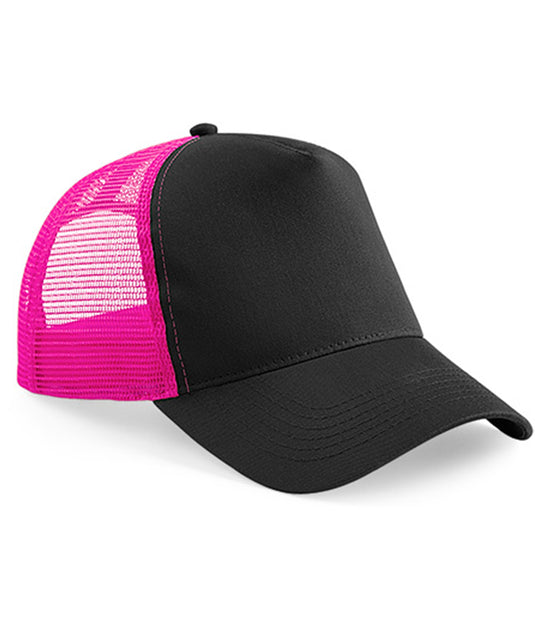 Beechfield Snapback Trucker Cap | Black/Fuchsia